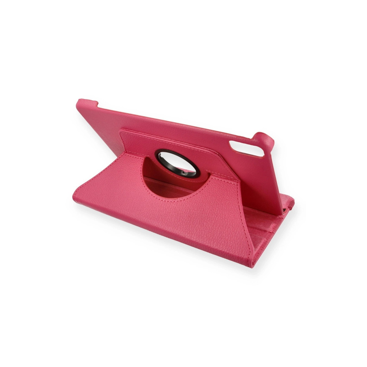 Ortası delik, pembe renkli, katlanabilir tablet standı.