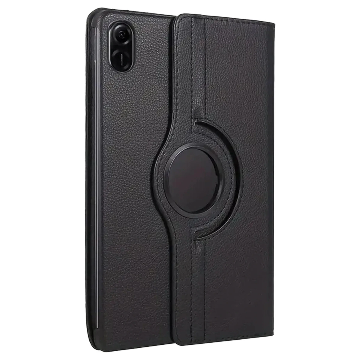 Çift arka kameralı akıllı telefon için siyah deri kapaklı kılıf.