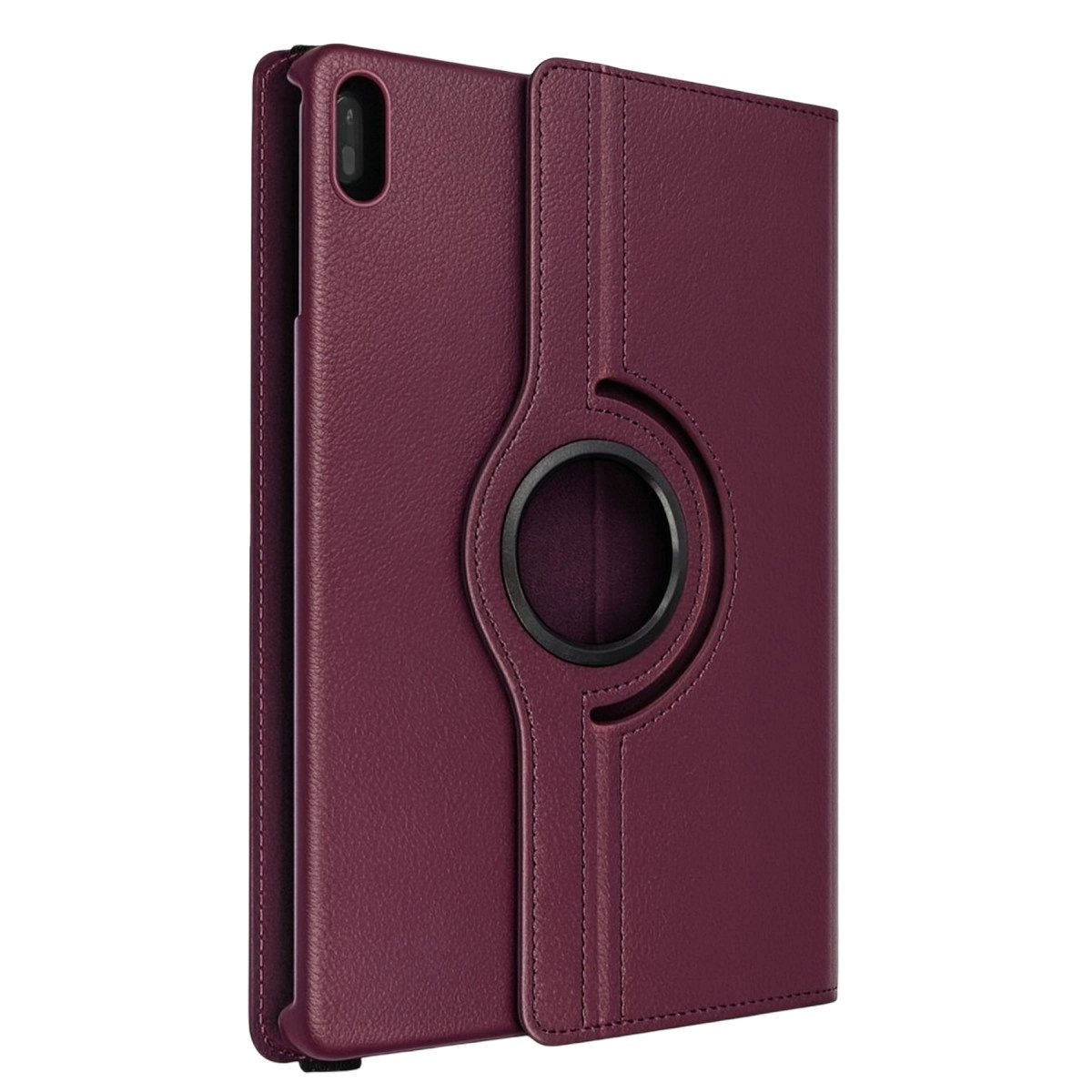 Dönebilen halkalı ve dikişli bordo tablet kılıfı.
