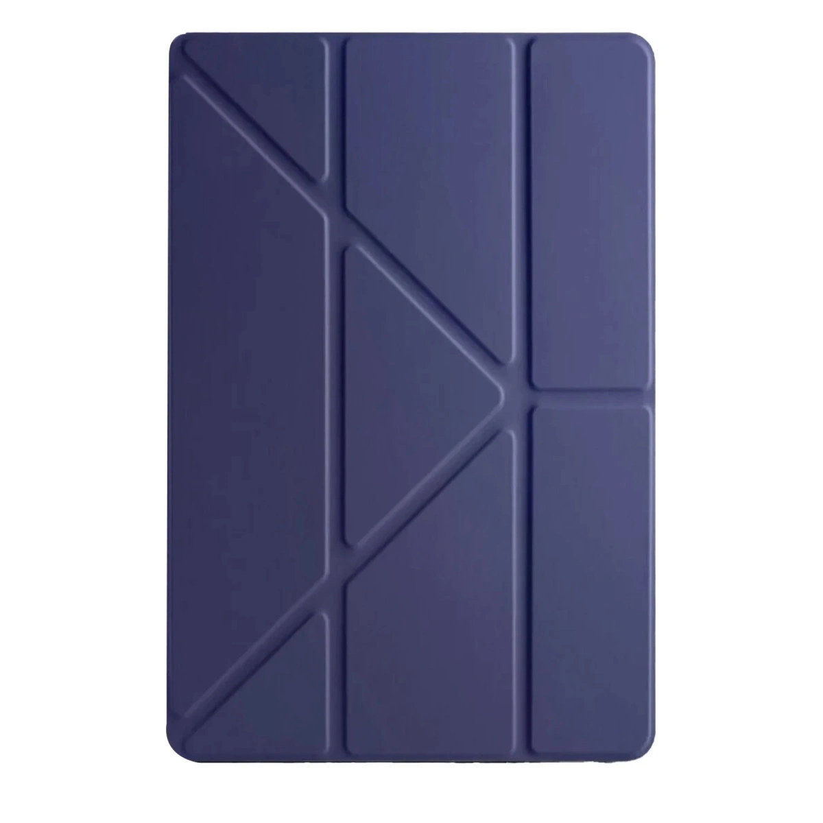 Geometrik katlanmış tasarıma sahip lacivert tablet kılıfı.