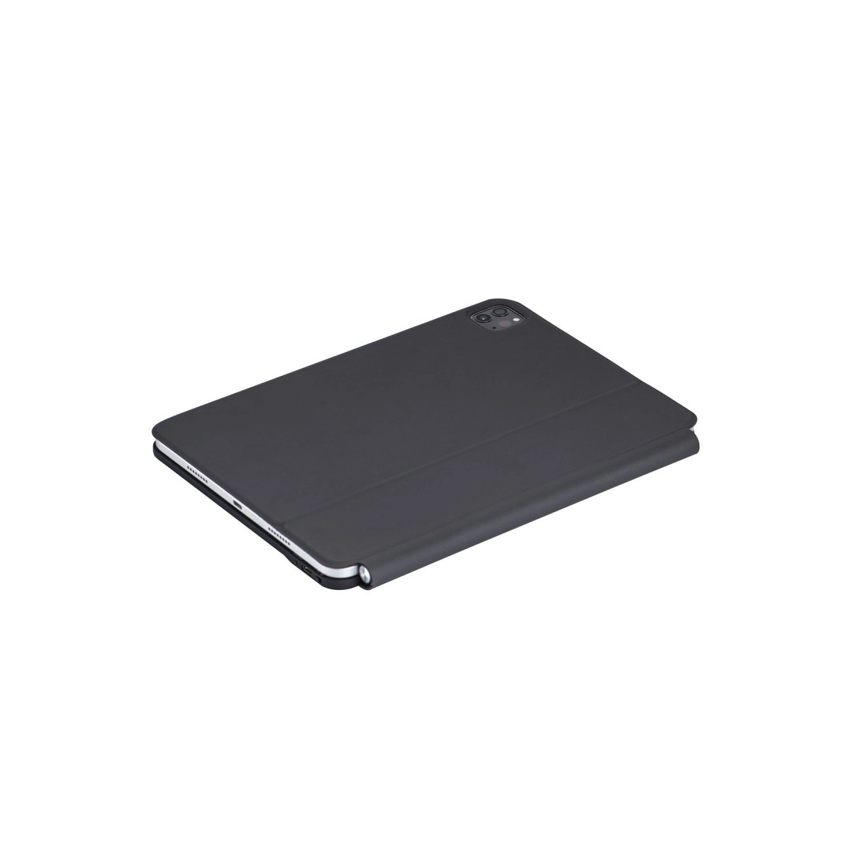 Kılıflı siyah tablet beyaz zeminde duruyor.