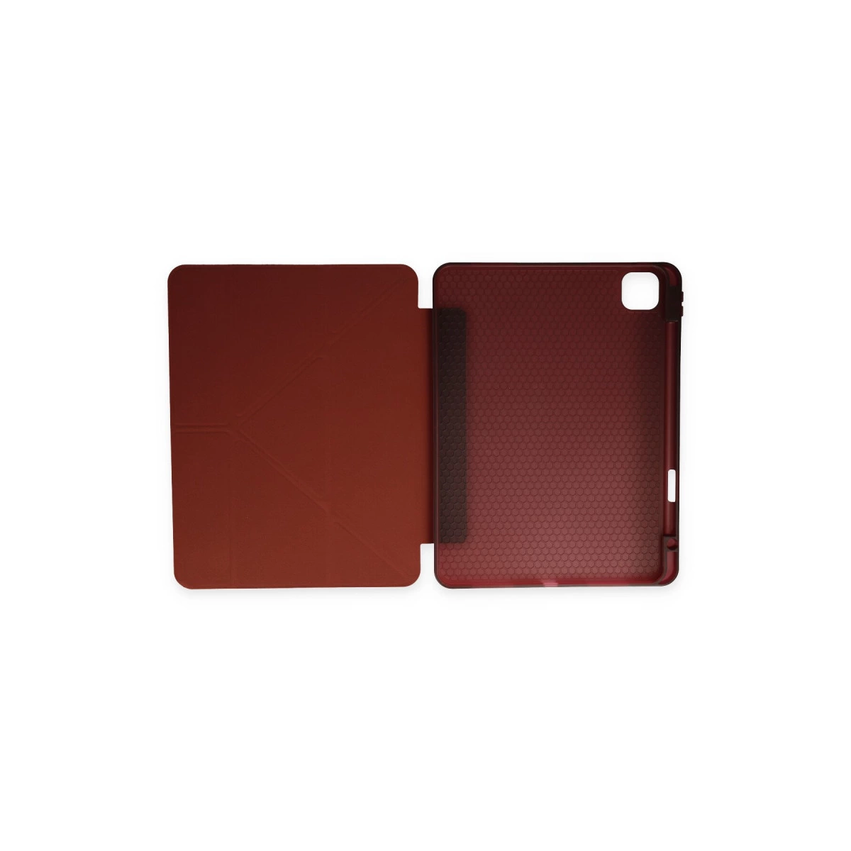 İçinde petek deseni olan, açık, koyu kırmızı tablet kılıfı.