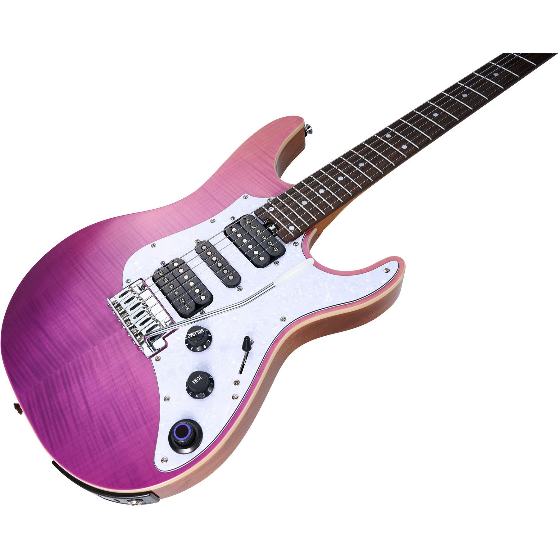 Beyaz pena korumalı mor geçişli elektro gitar.