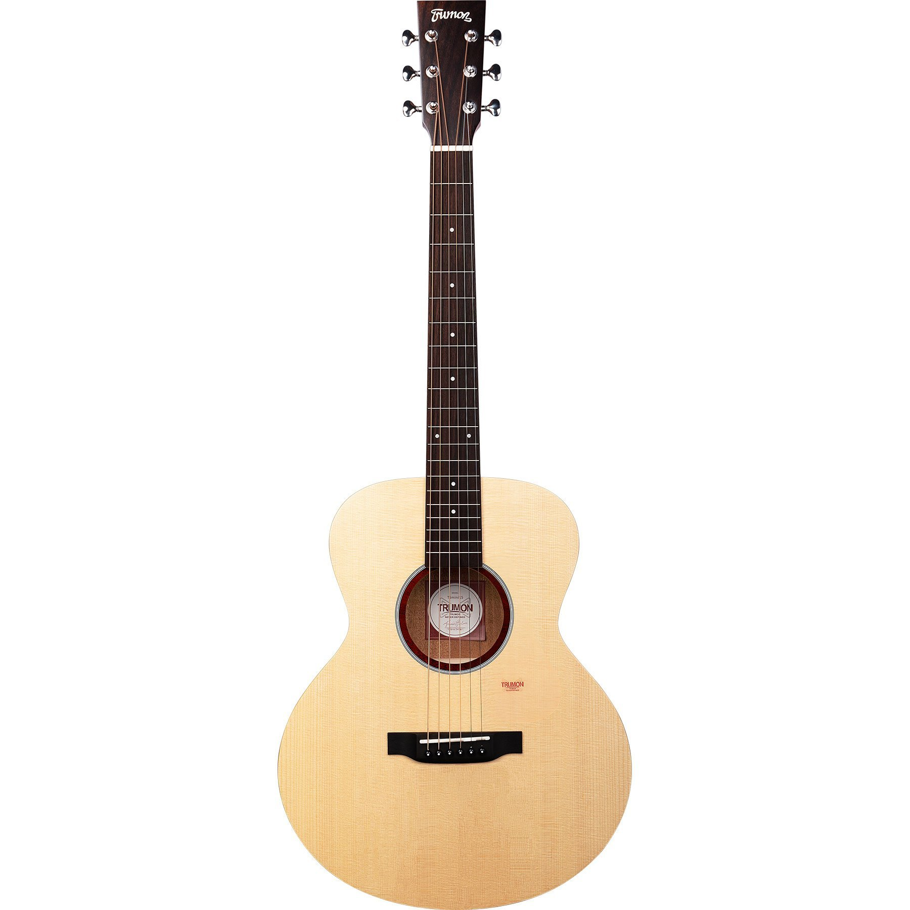 Koyu klavyeli ve gümüş burgulu açık renkli akustik gitar.