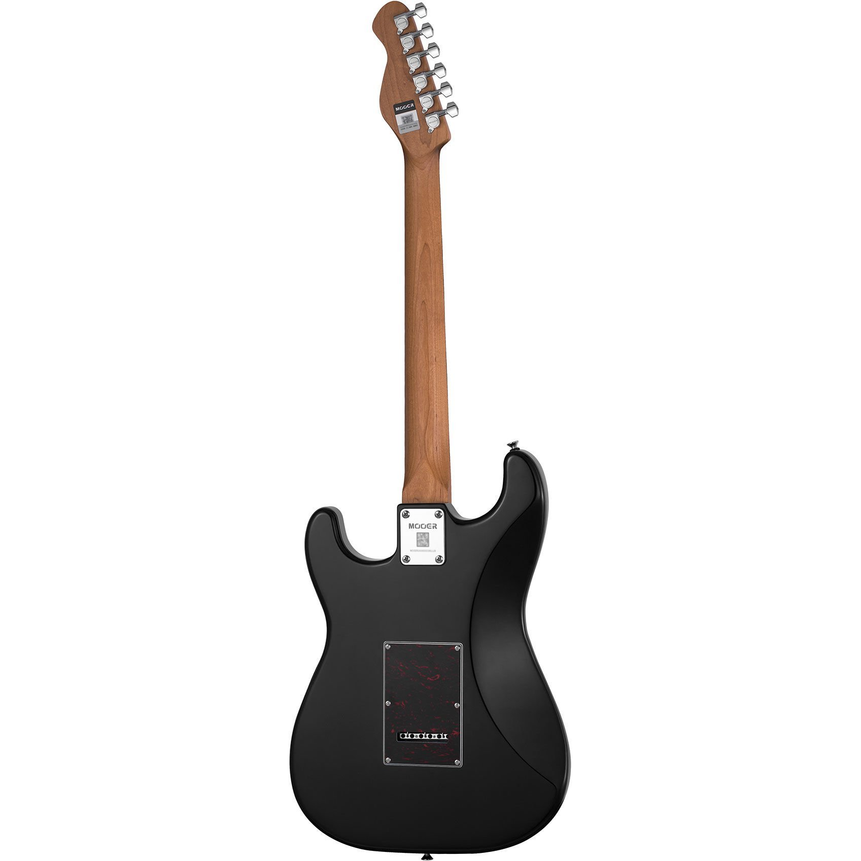 Ahşap saplı ve gümüş burgulu siyah elektro gitar.