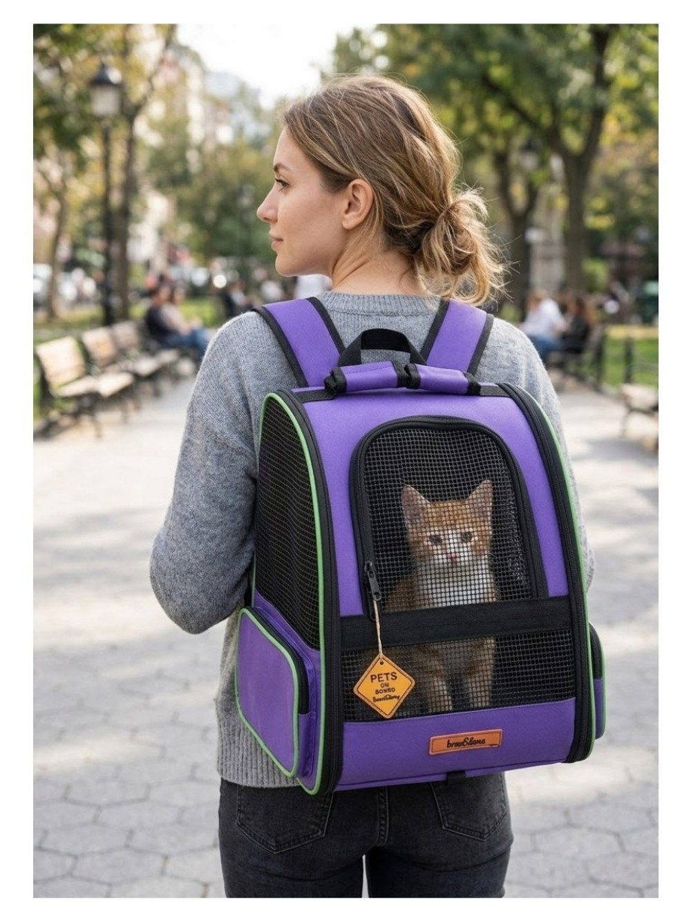 MISSIDEA Brave Paws Piramit Model Fileli Mor Evcil Hayvan Taşıma Çantası