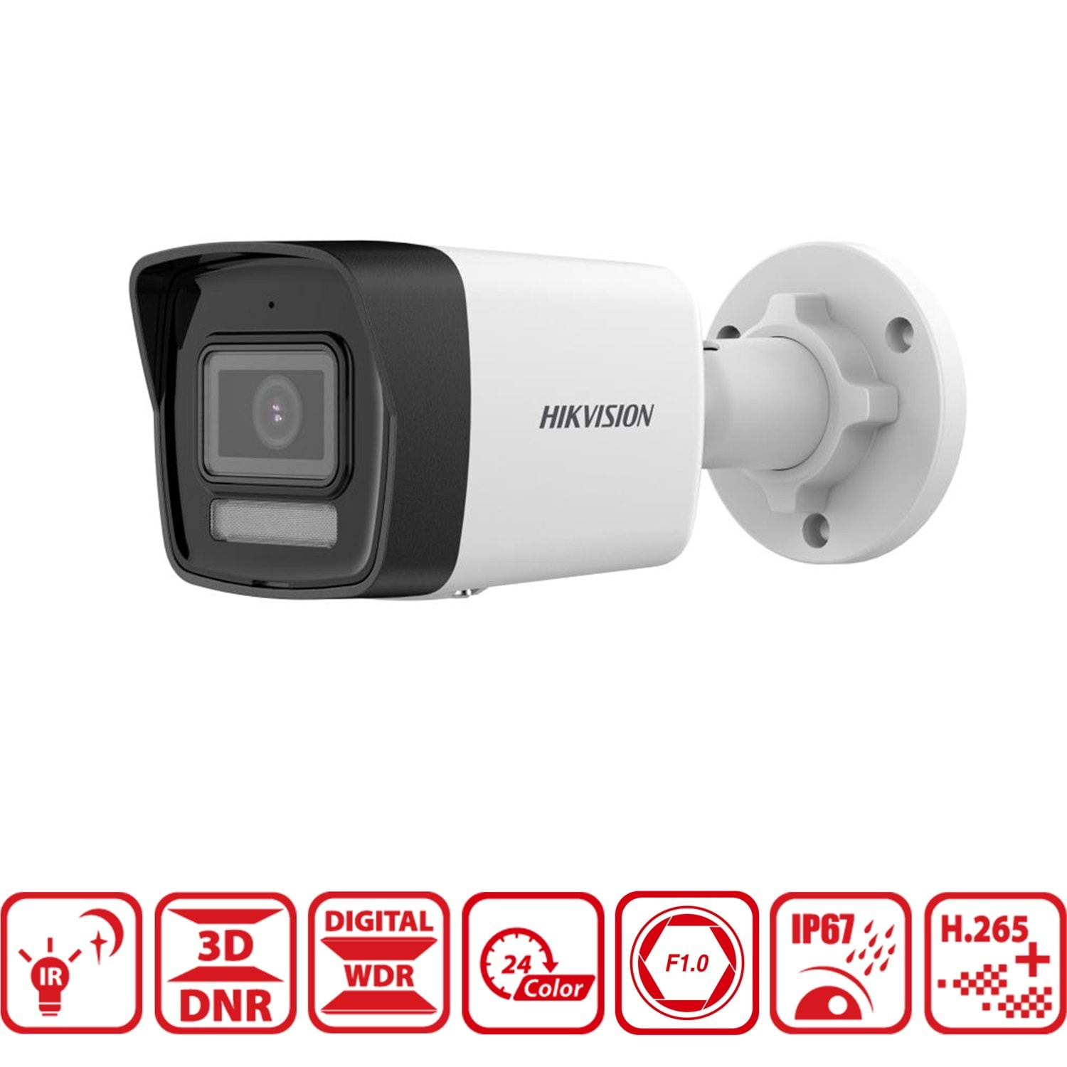 Hikvision güvenlik kamerası IR, 3D DNR, Dijital WDR, 24 Renk, F1.0, IP67, H.265.