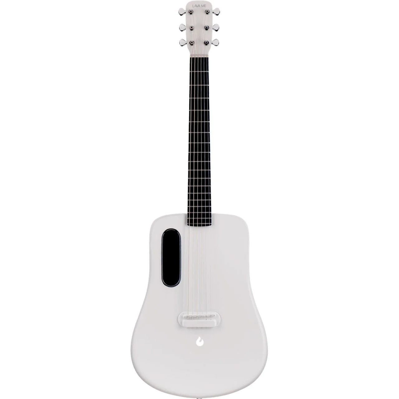 Siyah klavyeli ve siyah ses deliği olan beyaz elektro gitar.
