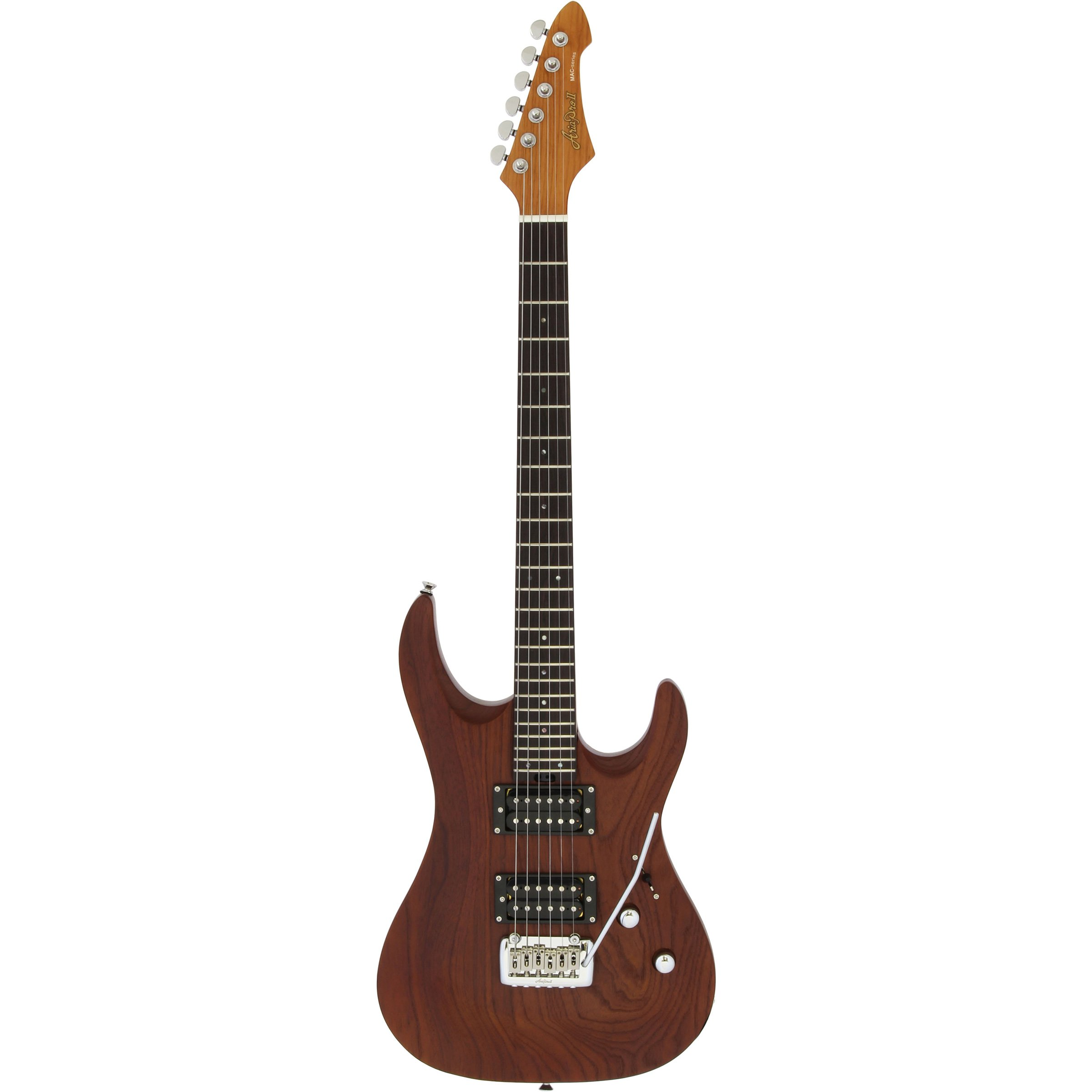 Gümüş burgulu ve telli kahverengi elektro gitar.