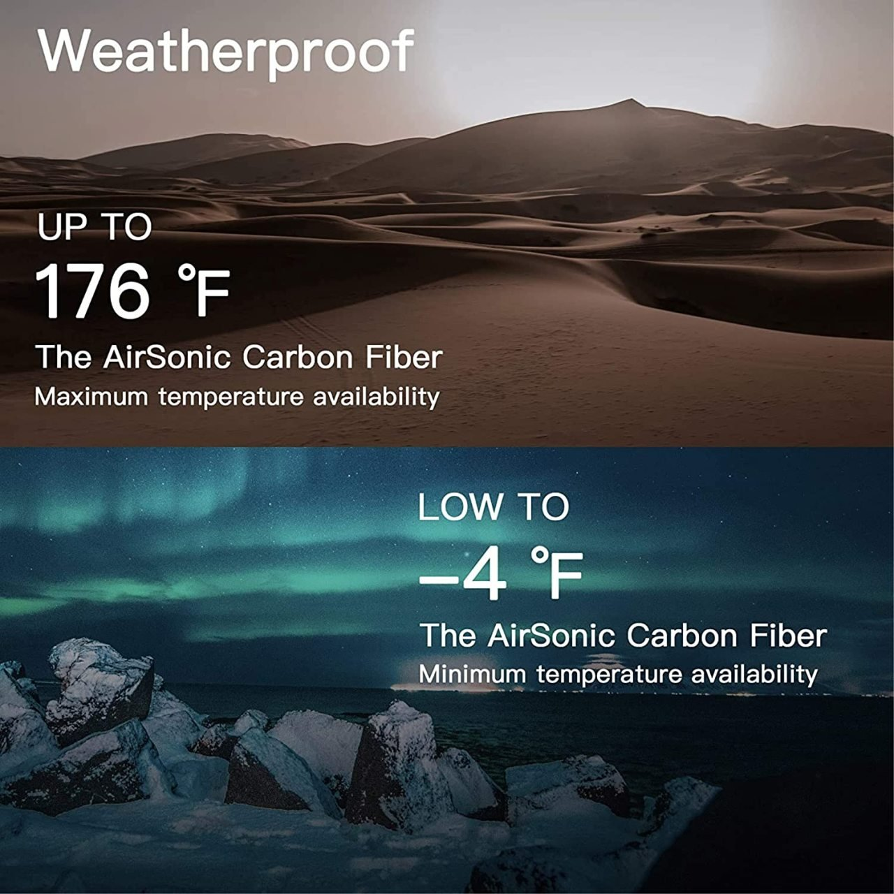 Hava koşullarına dayanıklı: 176°F'ye (sıcak) ve -4°F'ye (soğuk) kadar AirSonic Karbon Fiber.