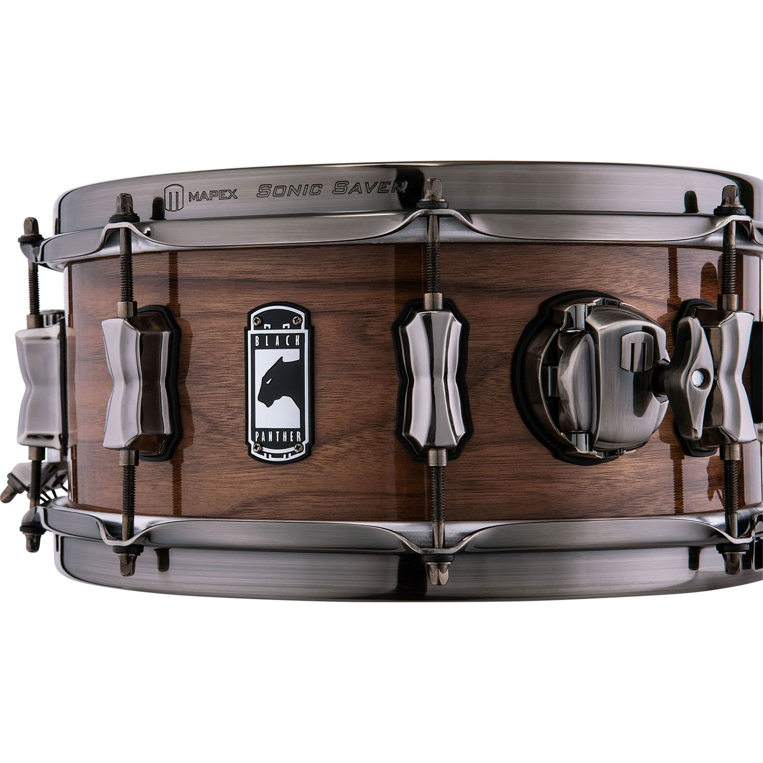 Metal donanım ve panter logolu kahverengi Mapex Black Panther trampet davul.