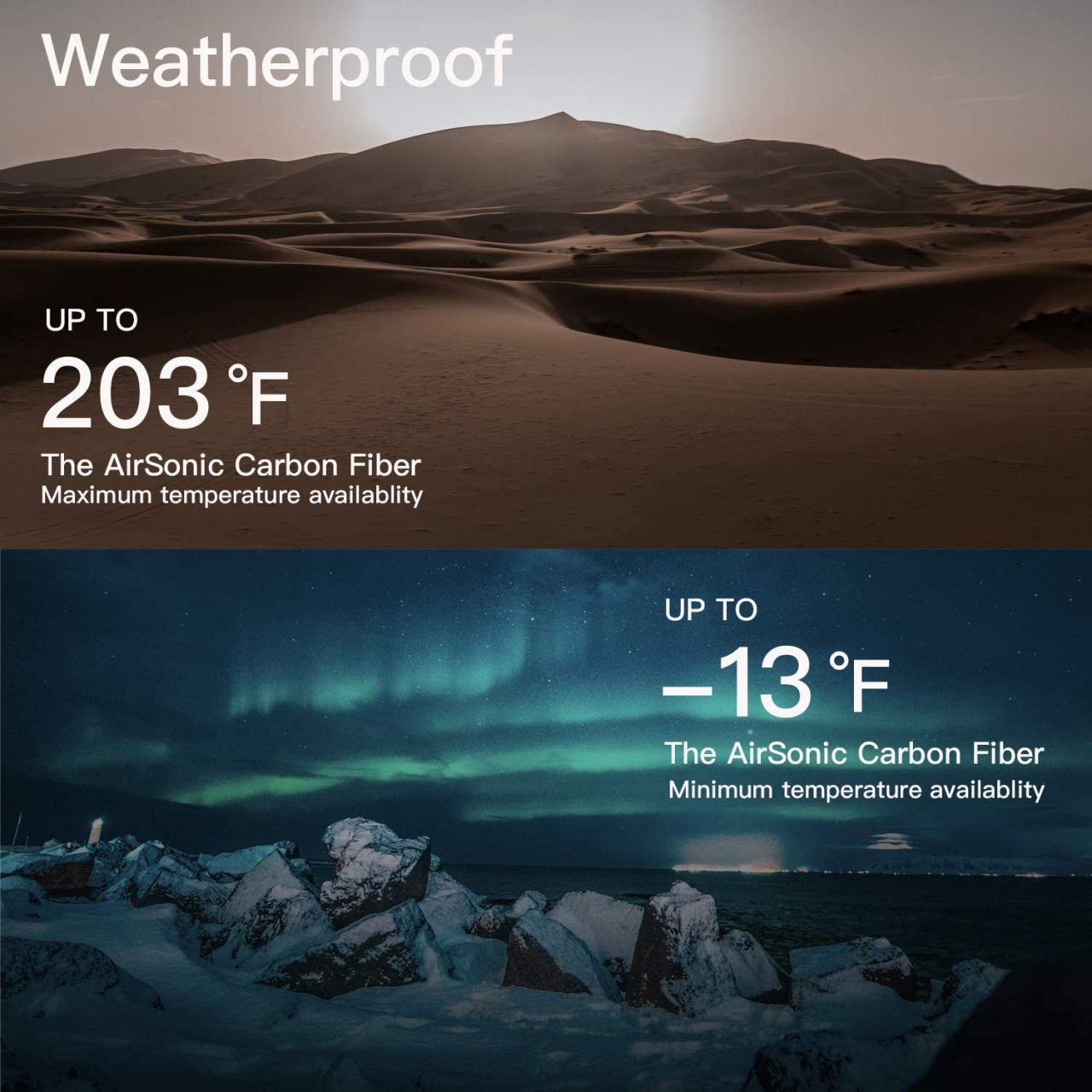 Hava koşullarına dayanıklı: çöl 203°F, kutup ışığı -13°F.