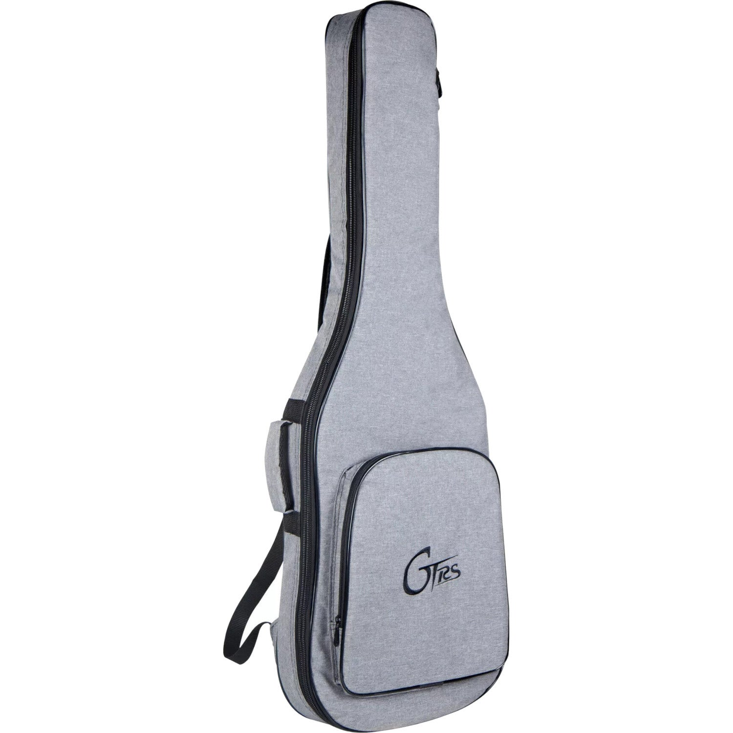 Cepli ve fermuarlı gri gitar kılıfı.