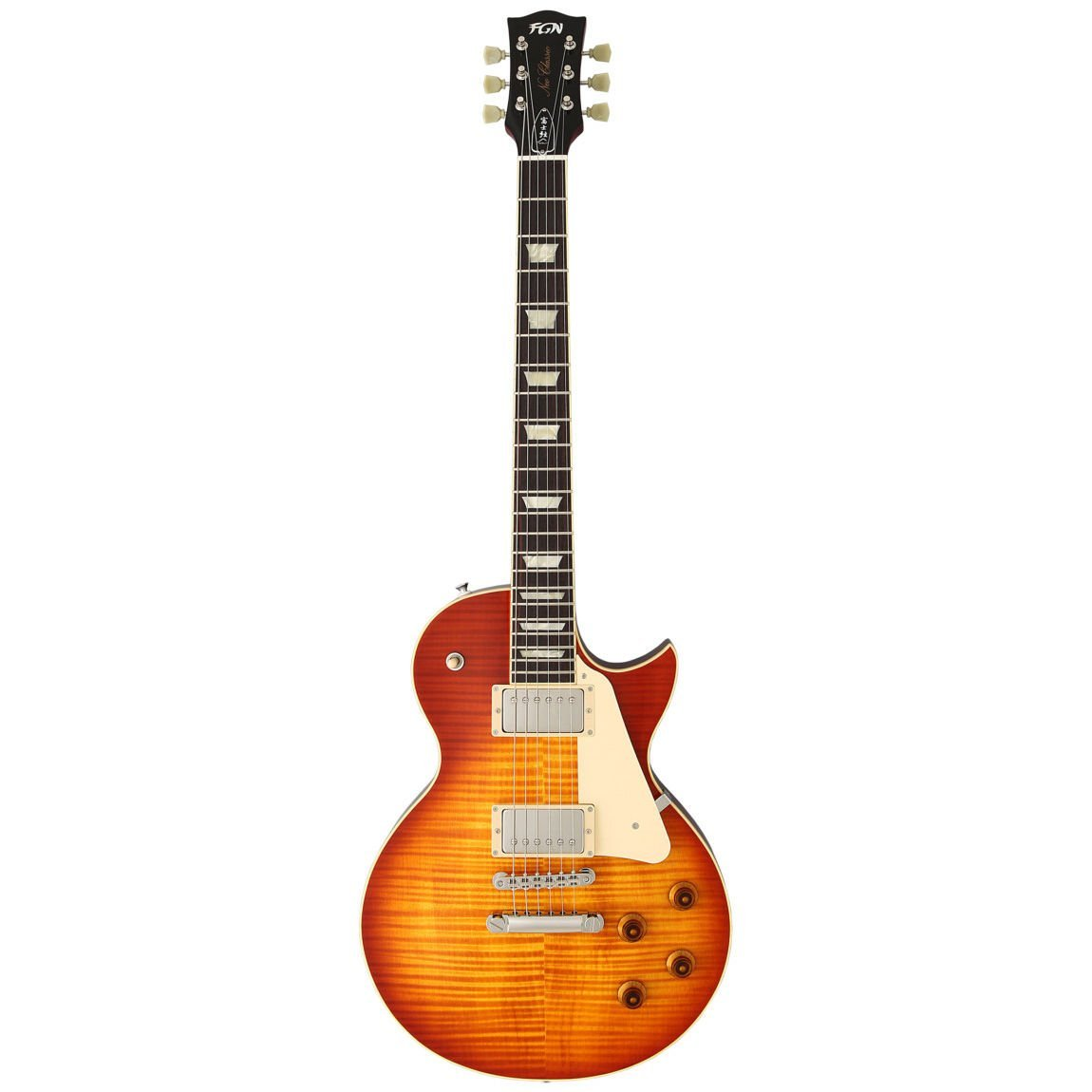 Güneş patlaması bitişli ve krem rengi pena korumalı elektro gitar.