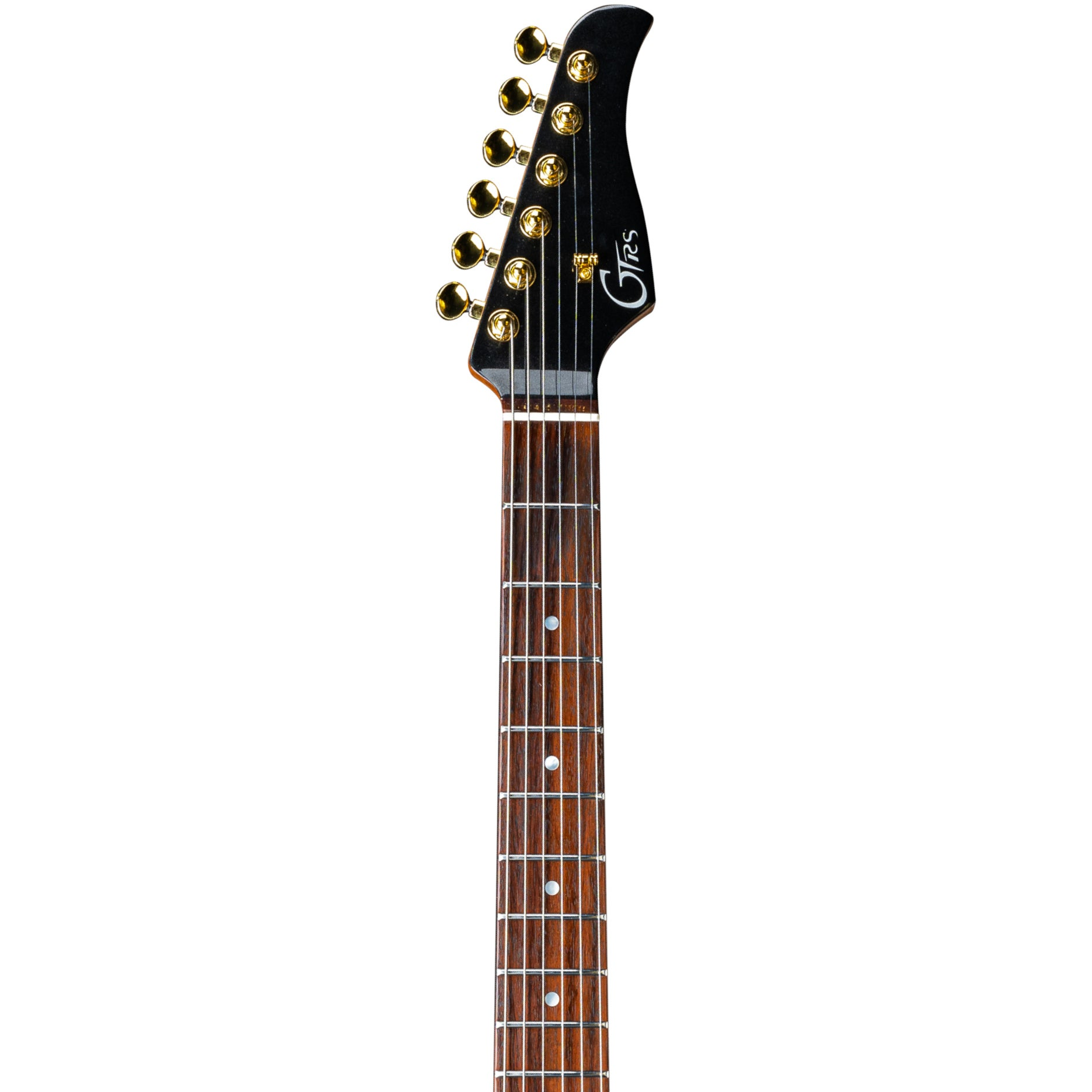 Altın burgulu ve telli siyah gitar sapı.