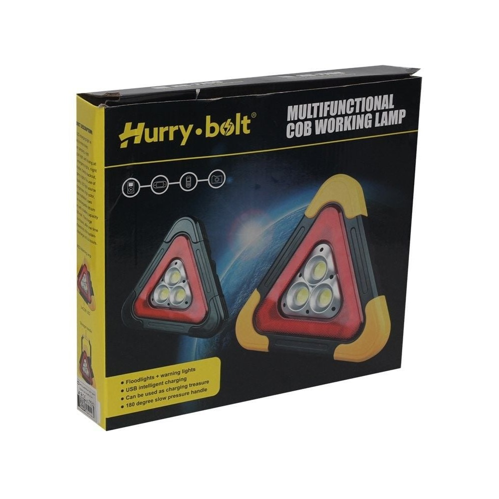 Uyarı ışıklı Hurry.bolt çok fonksiyonlu COB çalışma lambası kutu ambalajı.