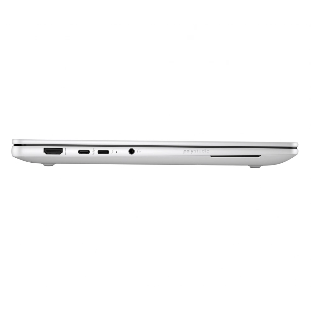 Yan görünüm beyaz bir dizüstü bilgisayarın HDMI, USB-C, Thunderbolt ve kulaklık jakı bağlantı noktaları.