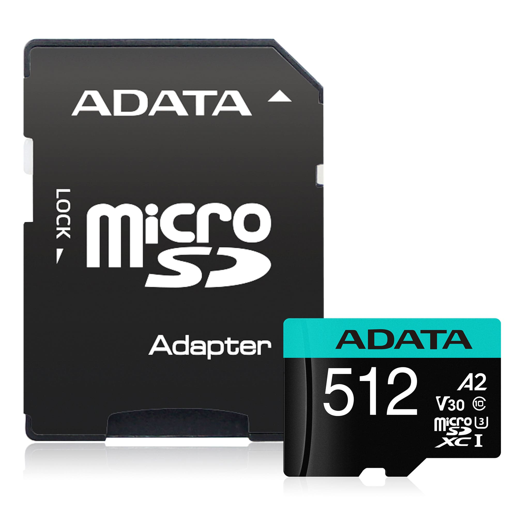Due adattatori per schede MicroSD ADATA e una scheda da 512 GB