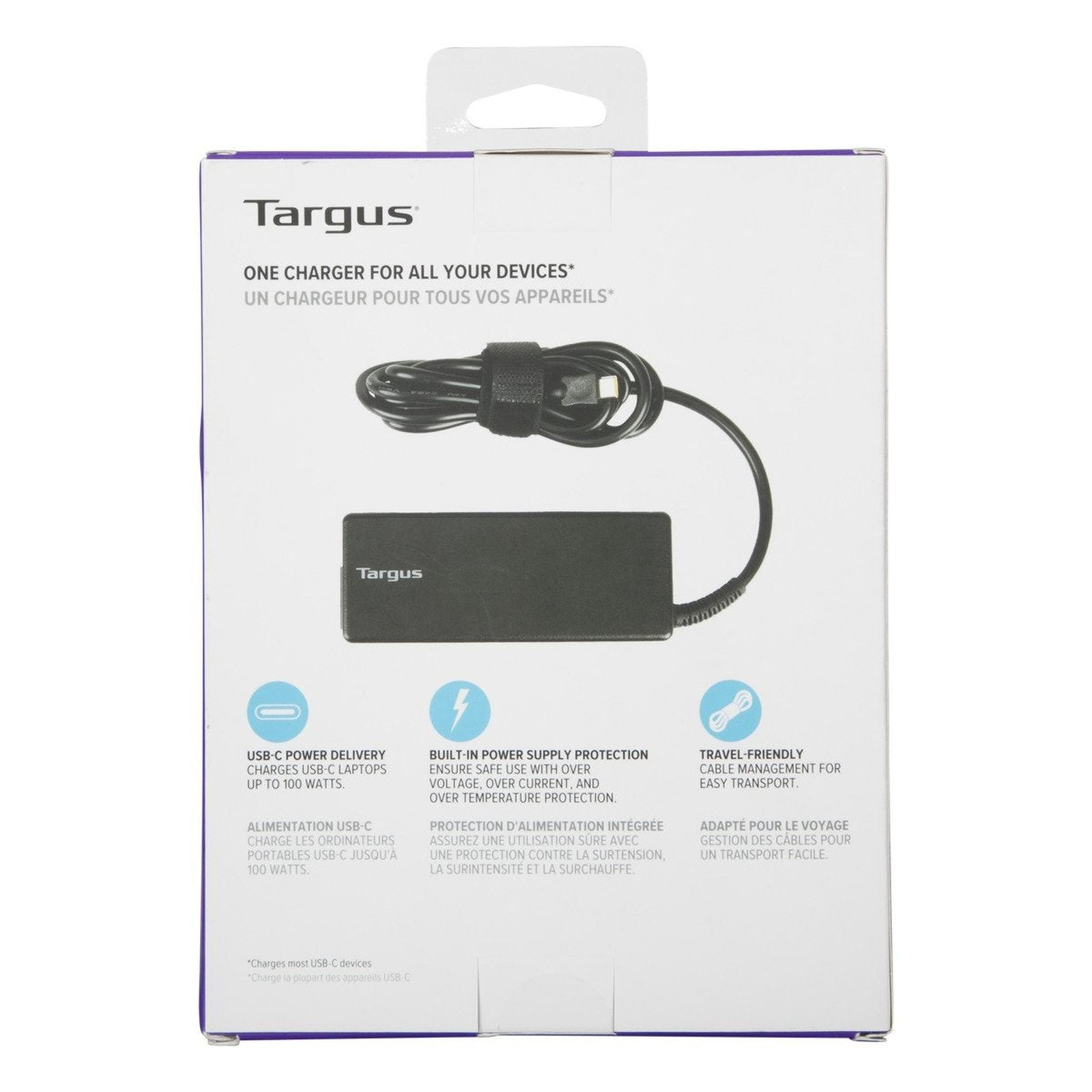 Caricatore Targus con cavo e alimentatore, USB-C PD fino a 100W.