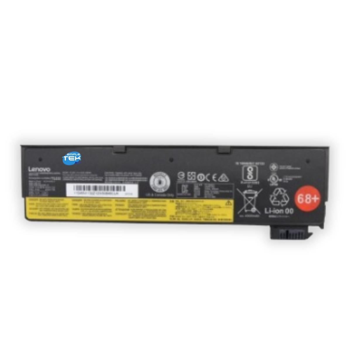 Batteria nera per laptop Lenovo con etichette e icona 68+.
