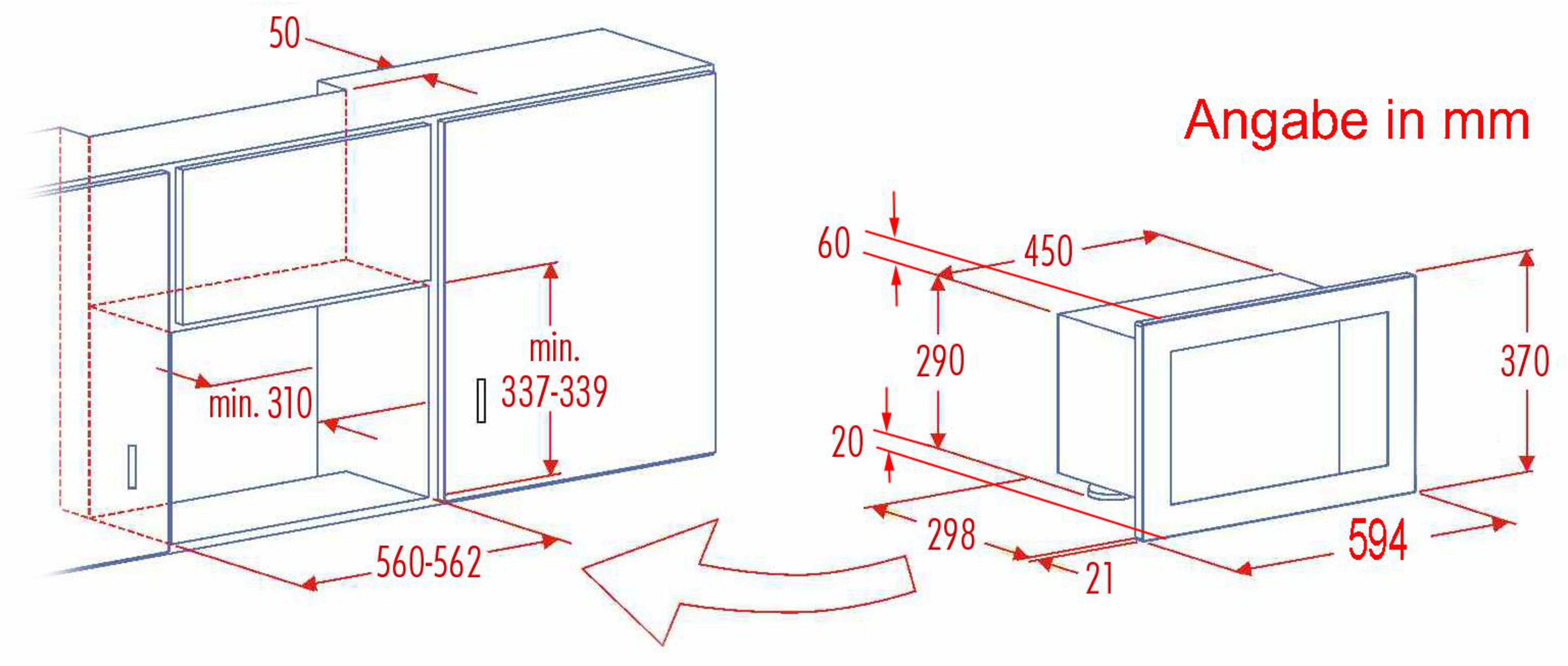 Disegno tecnico con dimensioni in mm per installazione.