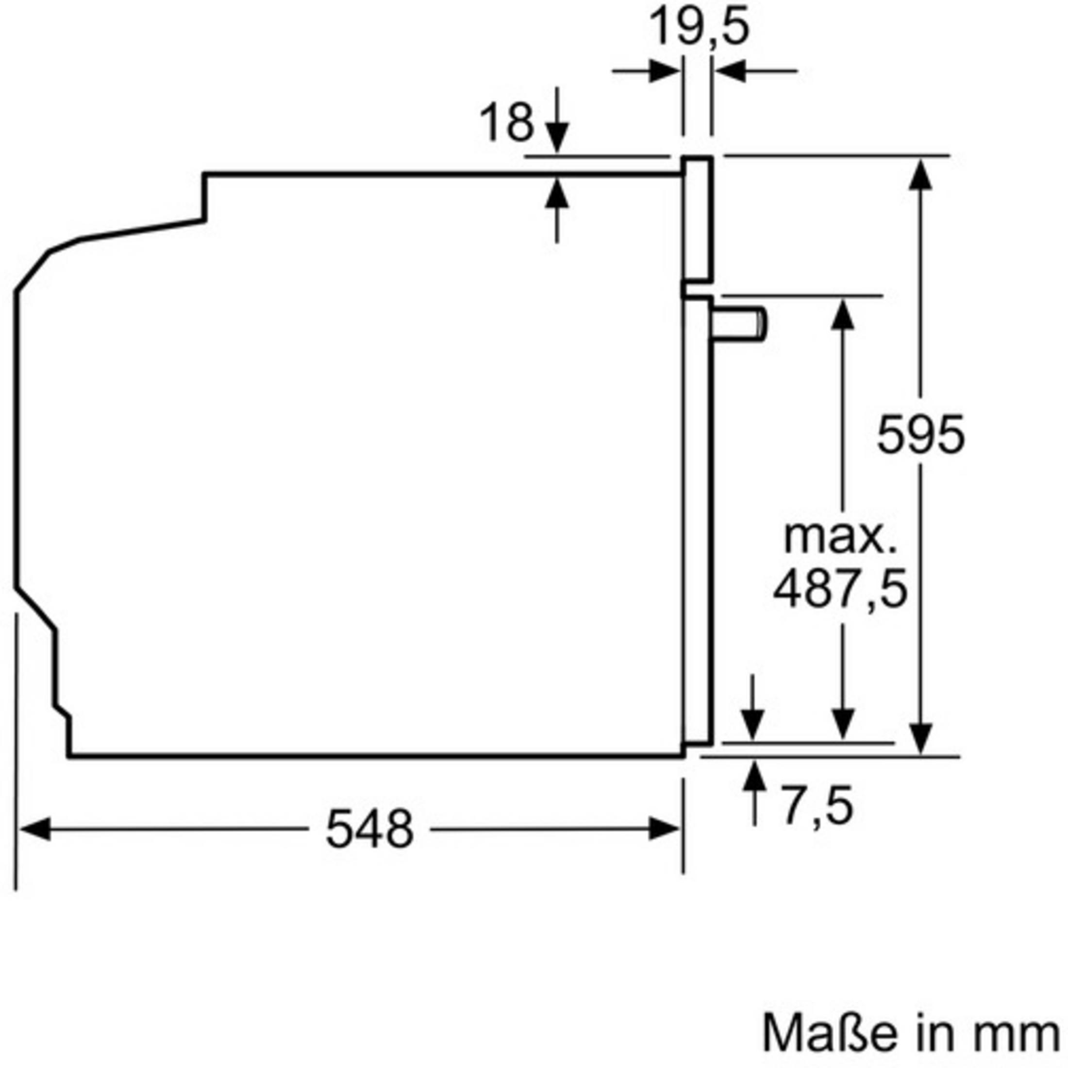Technische Zeichnung eines Einbaugeräts mit Maßen in mm.