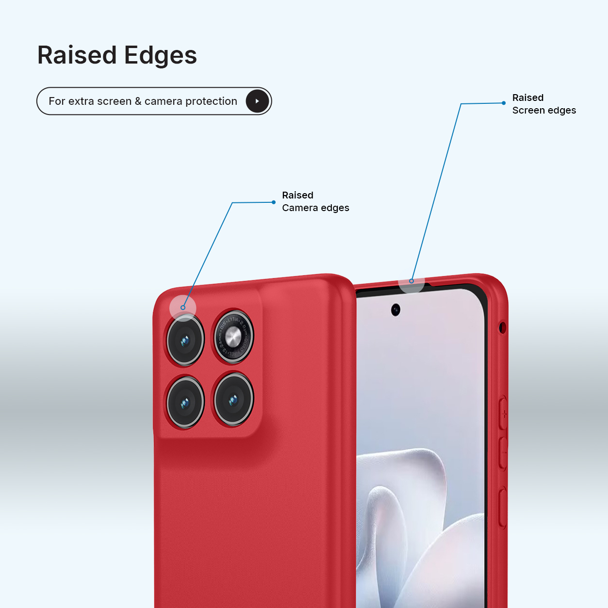 Rode telefoonhoes met verhoogde randen voor camera- en schermbescherming.