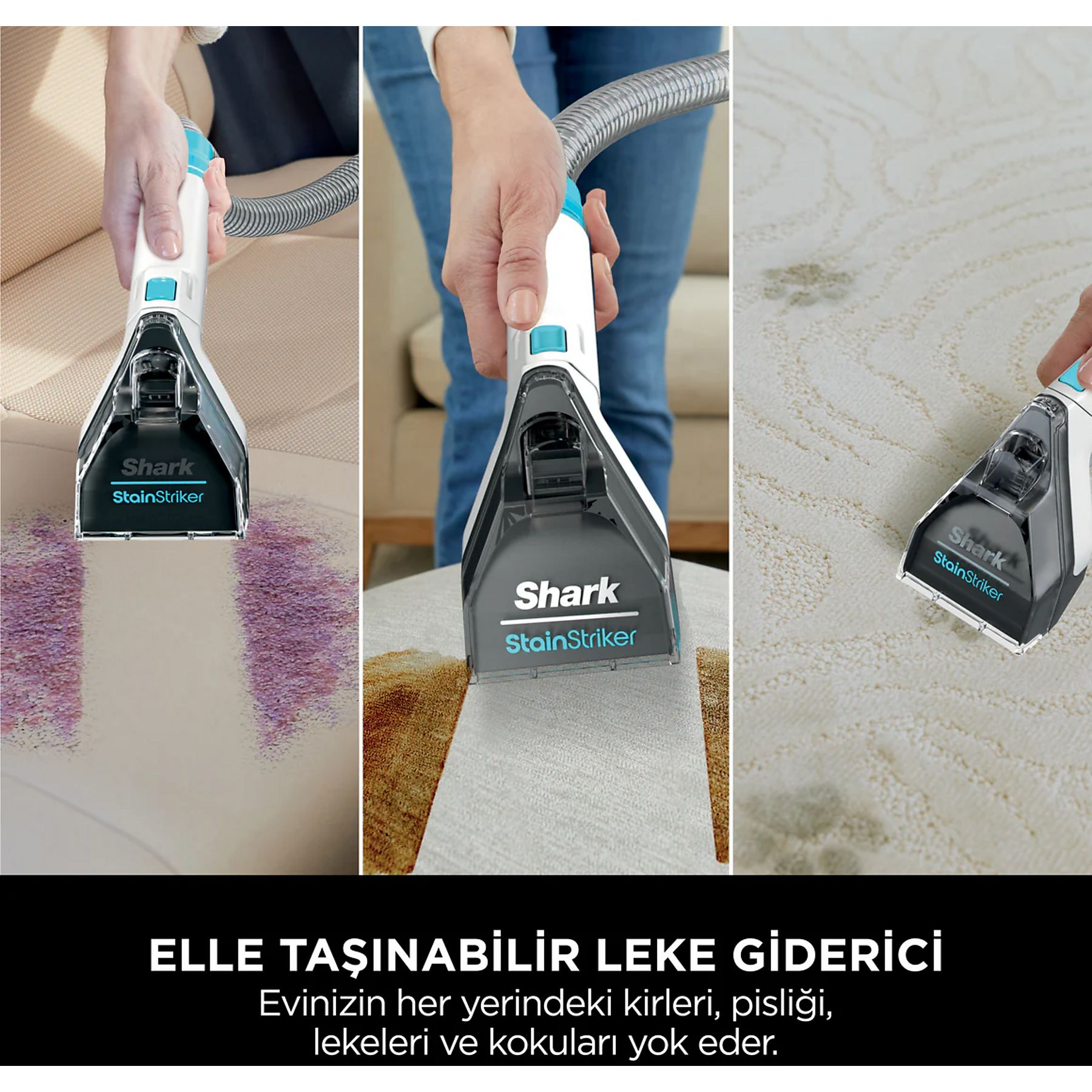 Shark StainStriker cleans stains on upholstery and carpets.