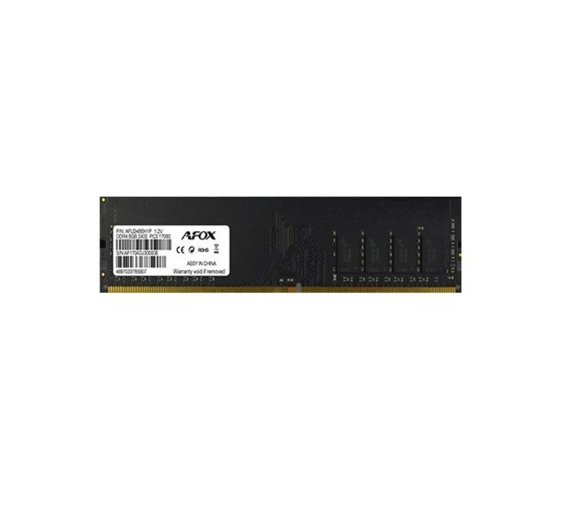 Modulo RAM nero con etichetta. Specifiche: 8GB, DDR4, 2400MHz.
