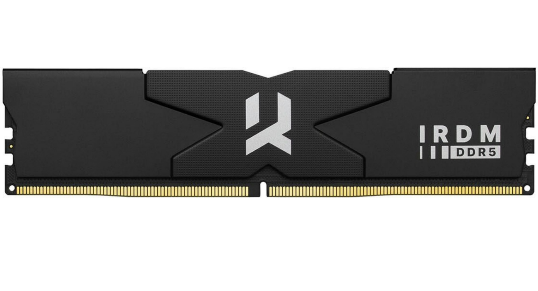 Czarny moduł RAM DDR5 ze srebrnym logo i napisem.