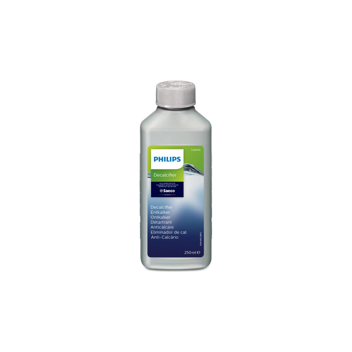 Philips Entkalkerflasche, 250 ml, mit Saeco-Logo.