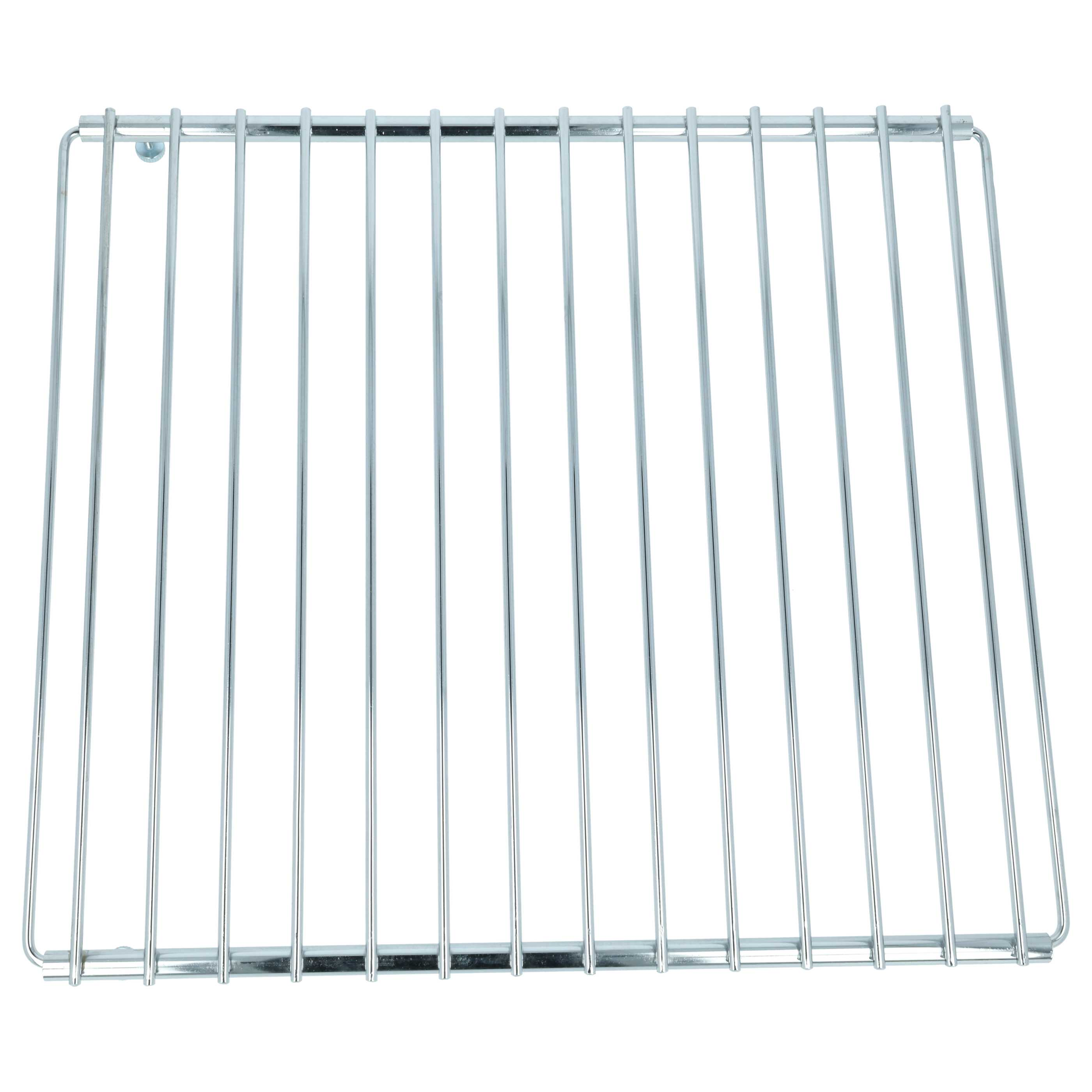 Ein silbernes Metallgitter mit rechteckigem Rahmen und vertikalen Streben.