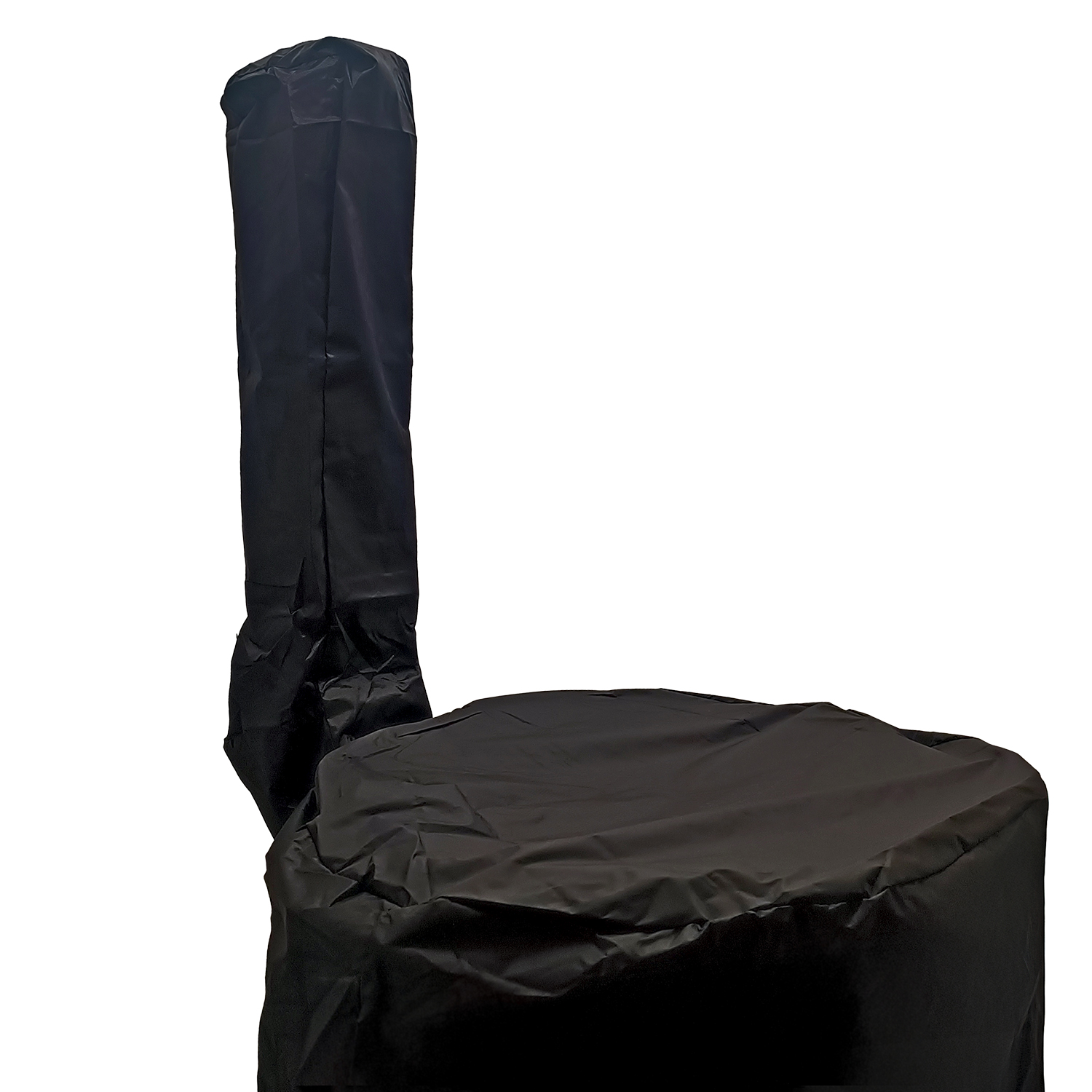 Schwarze Abdeckung für einen runden Tisch mit hohem Sockel.