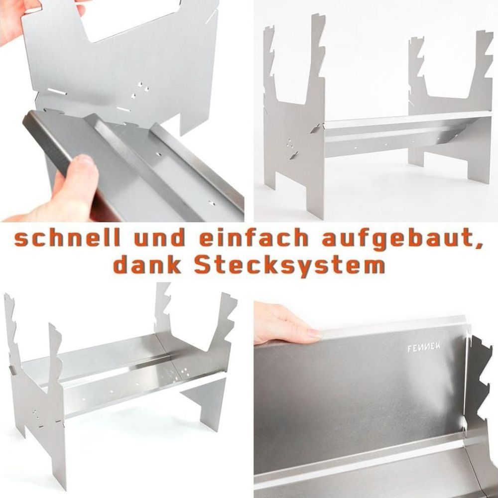 Metall-Ofen zum Zusammenstecken, einfache Montage. Mehrere Ansichten.