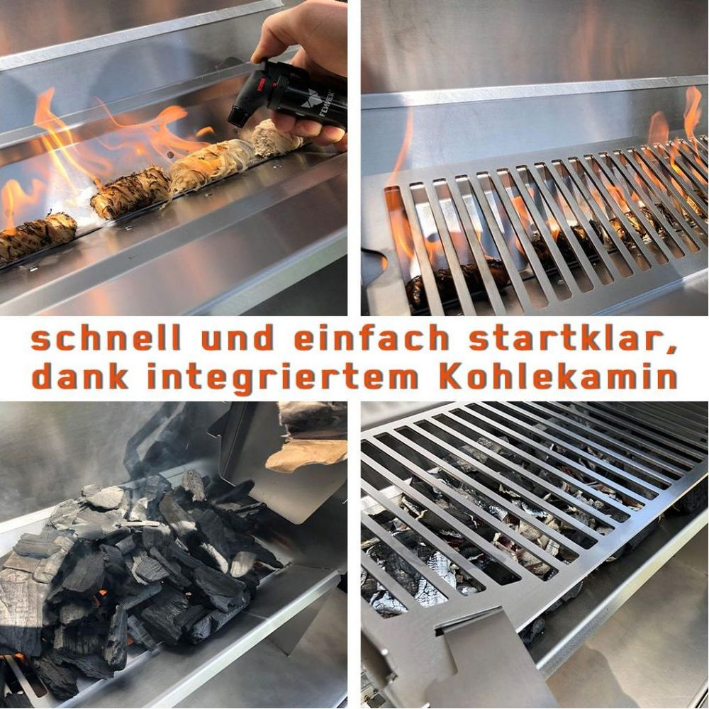 Ein Grill mit integriertem Kohleanzünder, der schnell einsatzbereit ist.
