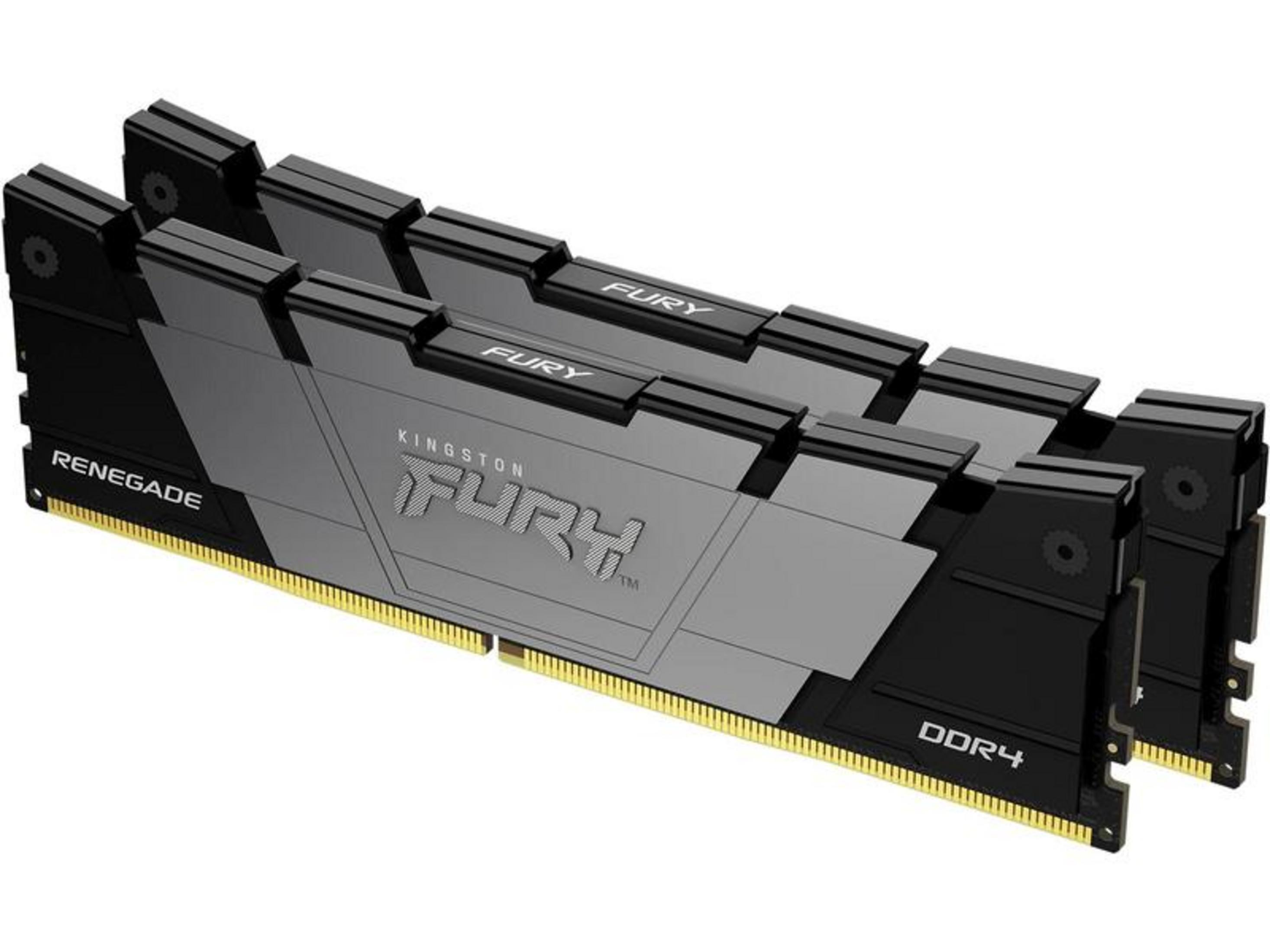 Deux modules RAM Kingston Fury DDR4 avec dissipateurs noirs et contacts dorés.