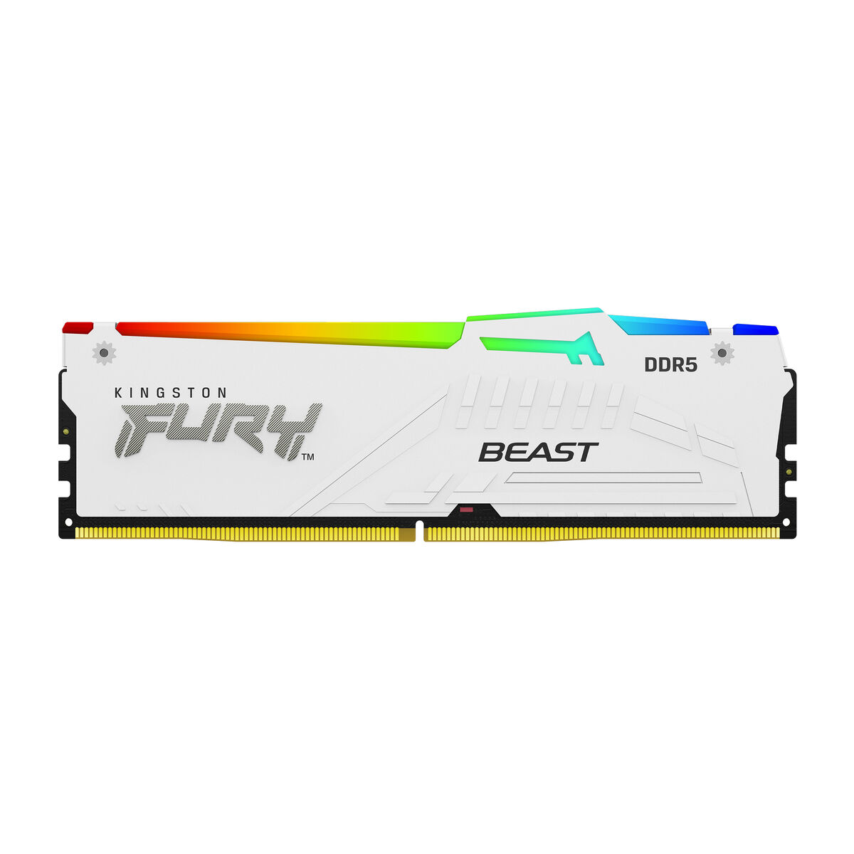 Biały moduł RAM Kingston FURY DDR5 z podświetleniem RGB i oznaczeniem BEAST.