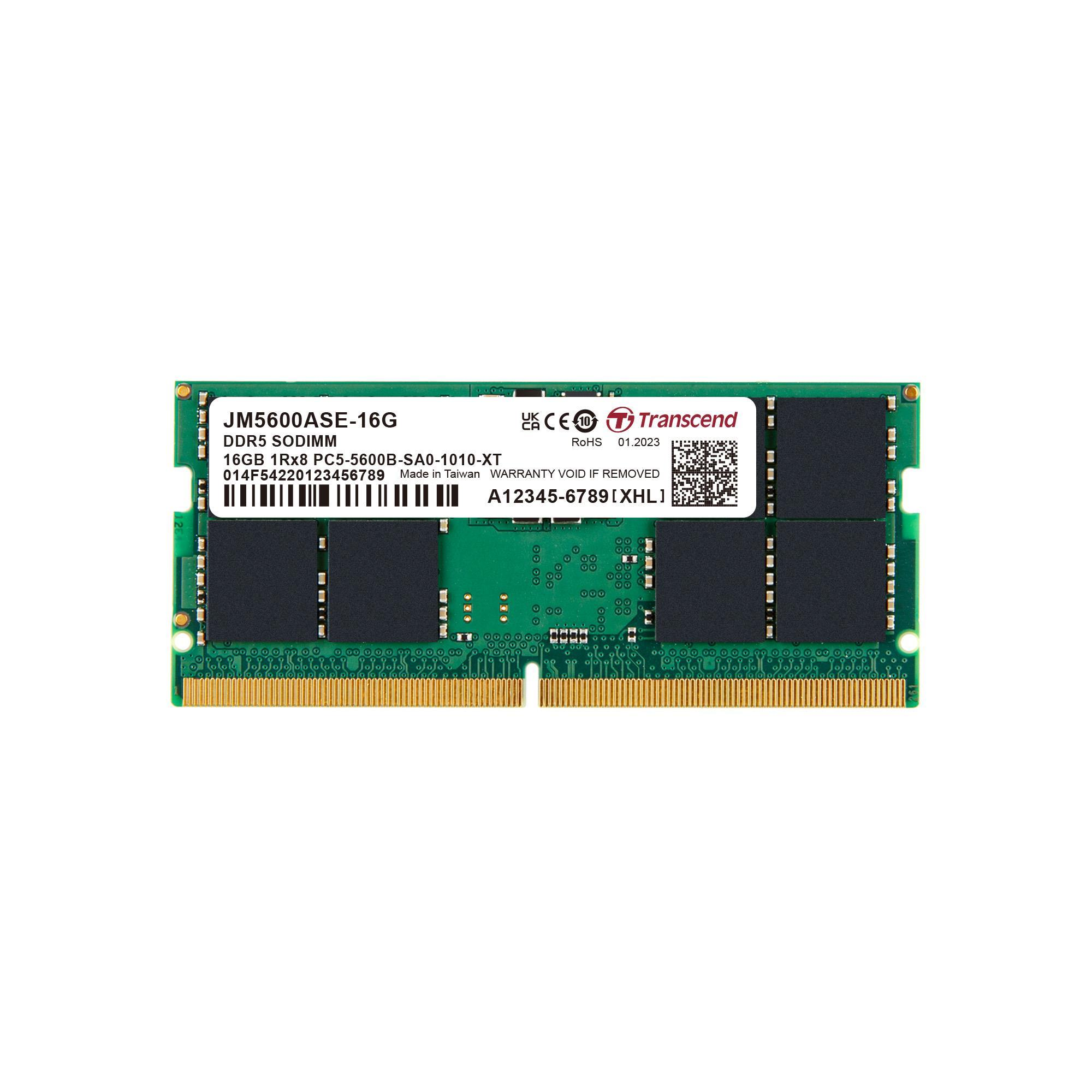 Zielony moduł RAM DDR5 SODIMM o pojemności 16 GB ze złotymi stykami.
