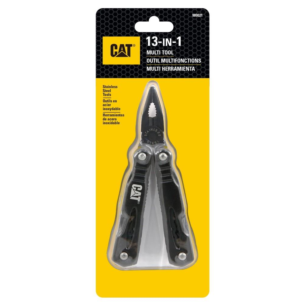 CAT 13'ü 1 arada çok amaçlı alet pense, bıçak ve tornavida ile paketlenmiş.