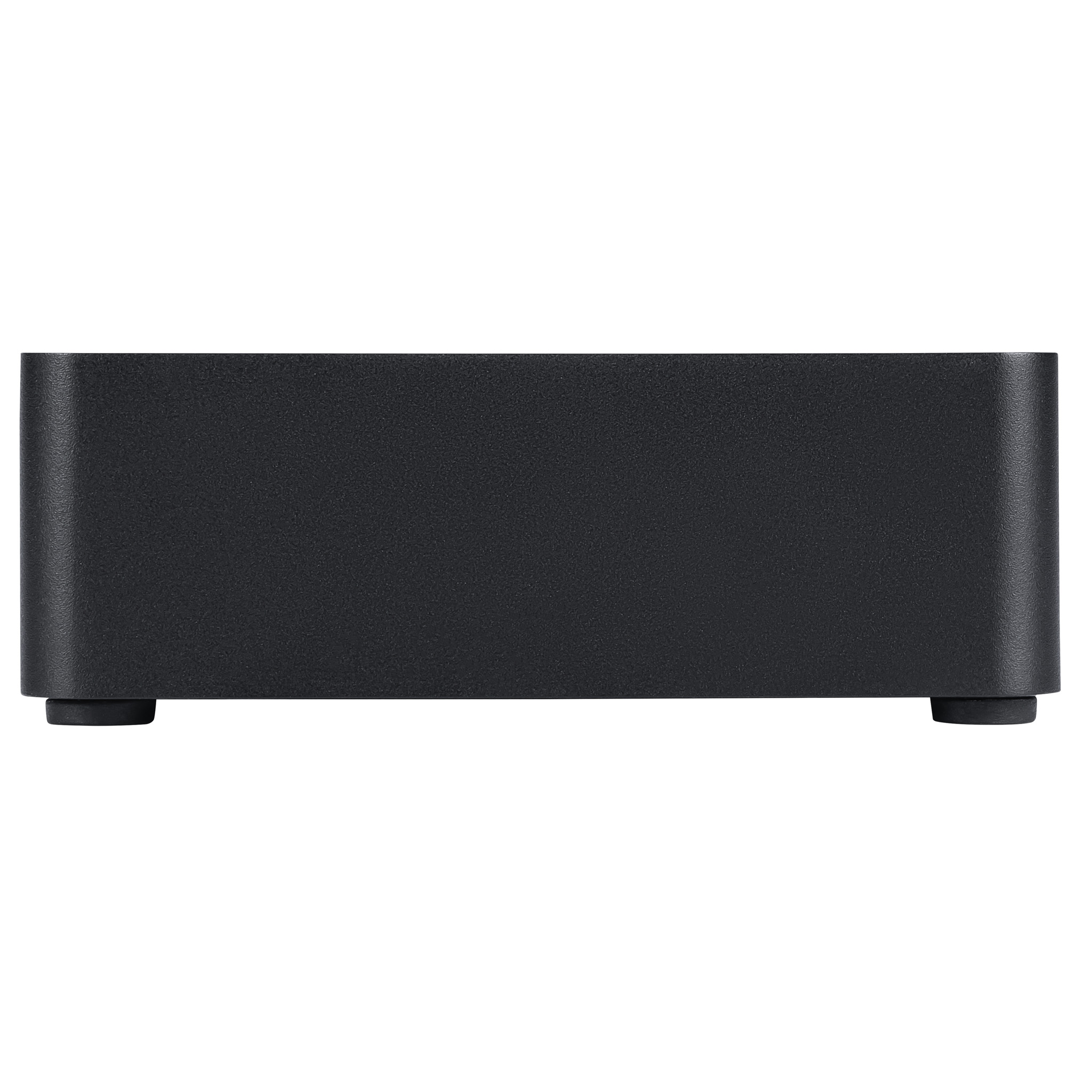 A black rectangular enclosure with four small round feet.