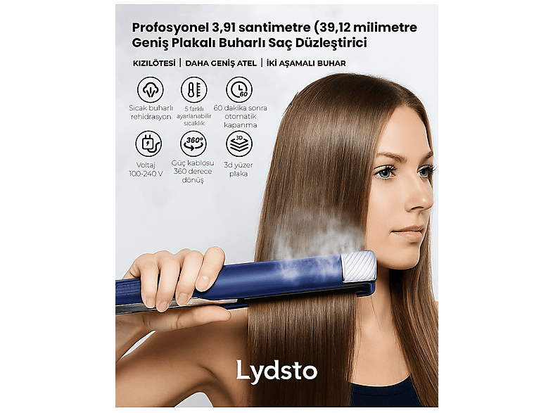 HAIRBEAUTY IRON 7D ダークブルー LYDSTO Beauty Steam Flow Buharlı (DarkSlateBlue) Saç Düzleştirici