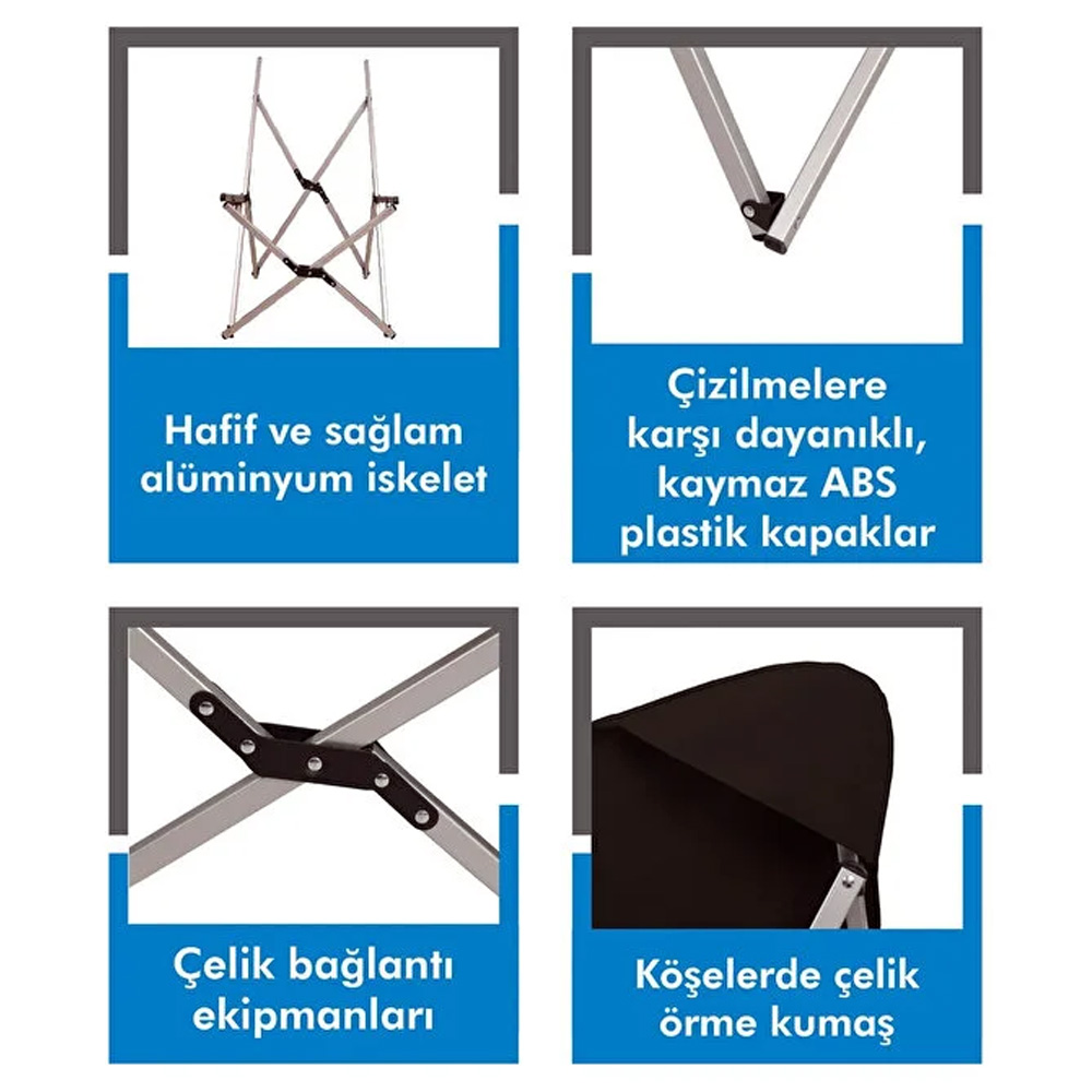 Hafif, sağlam alüminyum iskelet, çizilmez ABS kapaklar.