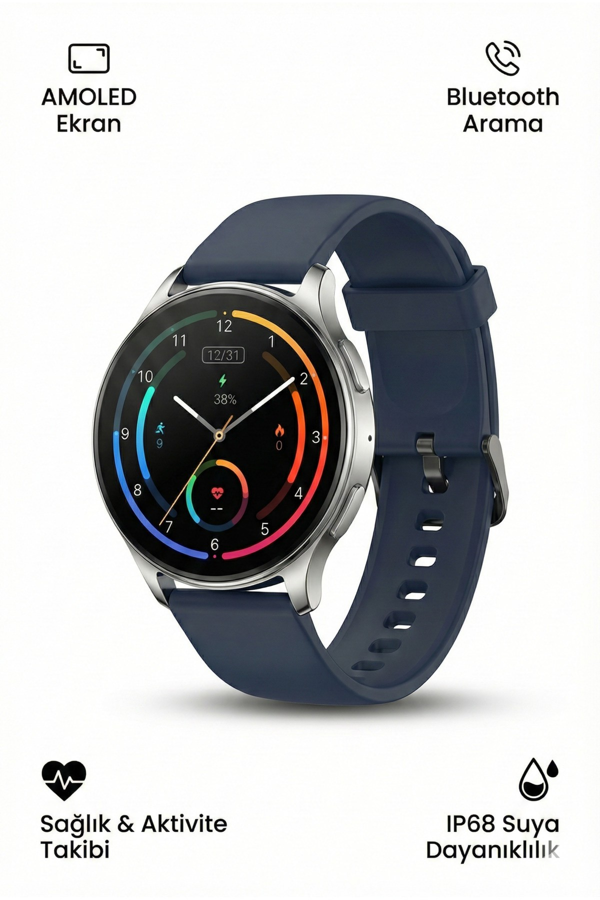 4BERRY 4B-LA25 Yuvarlak , Nabız ve Uyku Takibi, Spor Modlu Bluetooth Akıllı Saat Siyah