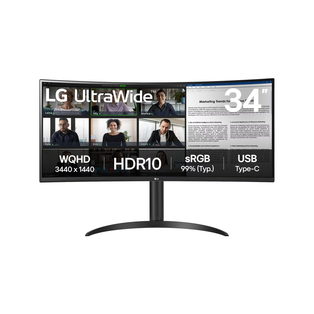 LG Ultrawide 34WR55QK-B USB Type-C WQHD Kavisli (3440X1440) 34 inç WQHD 5 ms Monitör Siyah