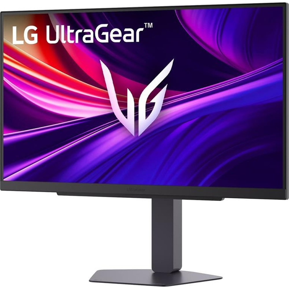 Renkli soyut arka plan ve beyaz logoya sahip bir LG UltraGear monitör.