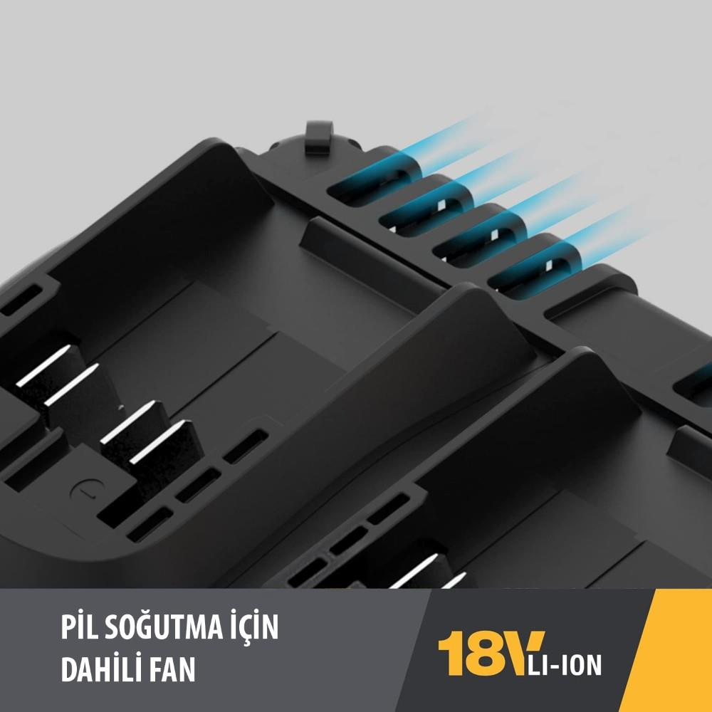 Mavi hava akış çizgileri olan siyah fan yuvası, havalandırma deliklerinden çıkıyor.