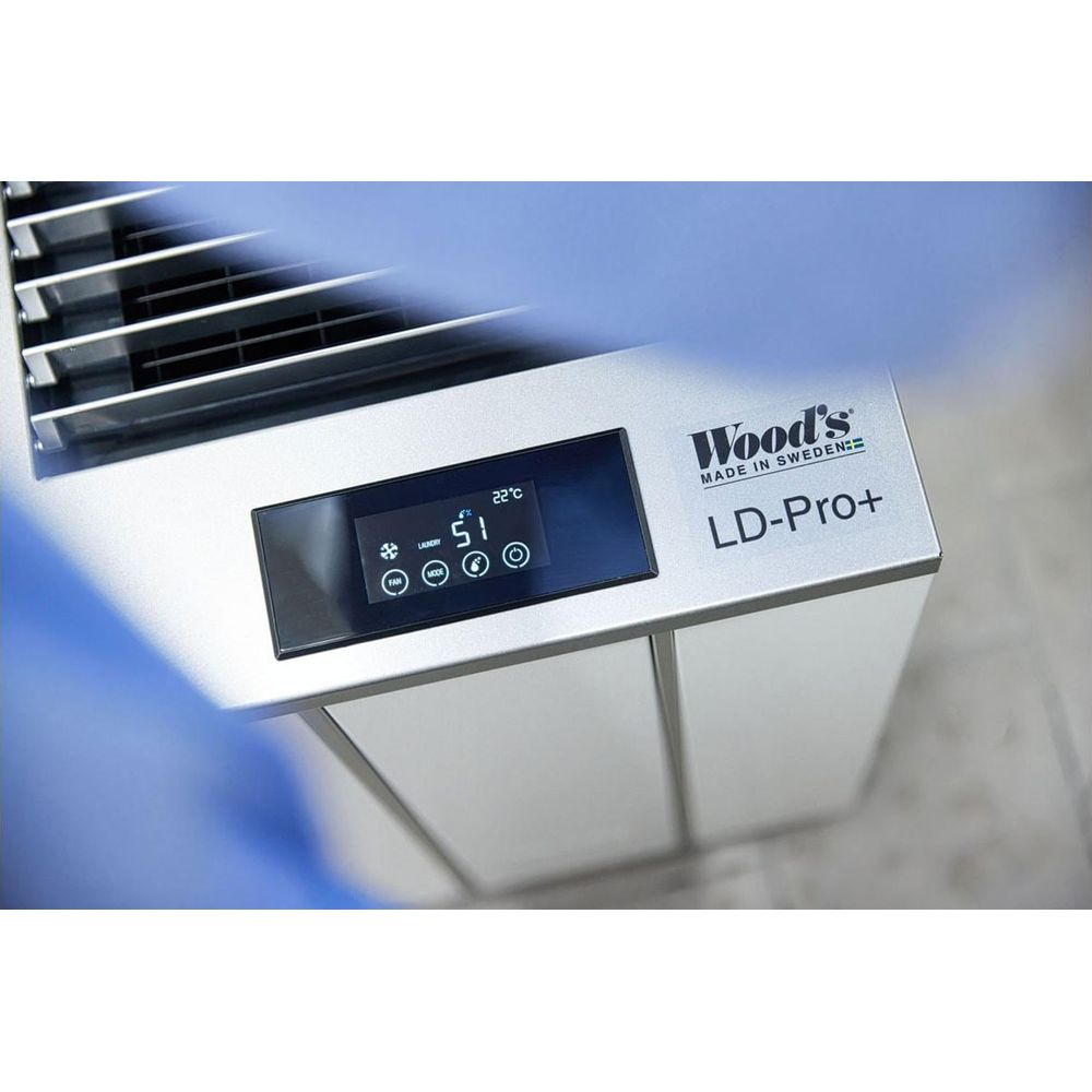 Un deumidificatore Wood's LD-Pro+ con display digitale che mostra 22°C.