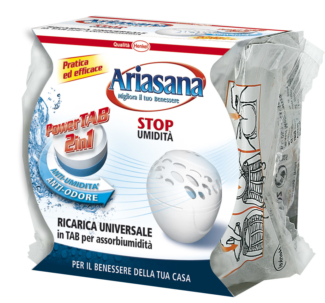Ariasana assorbi umidità con PowerTAB 2in1, ferma umidità e odori.