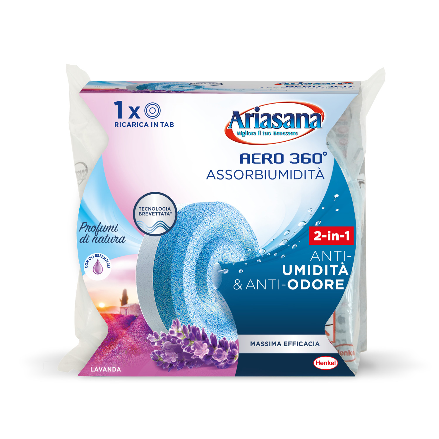Ariasana Aero 360° assorbi umidità profumo lavanda, 2-in-1 anti-umidità anti-odore.
