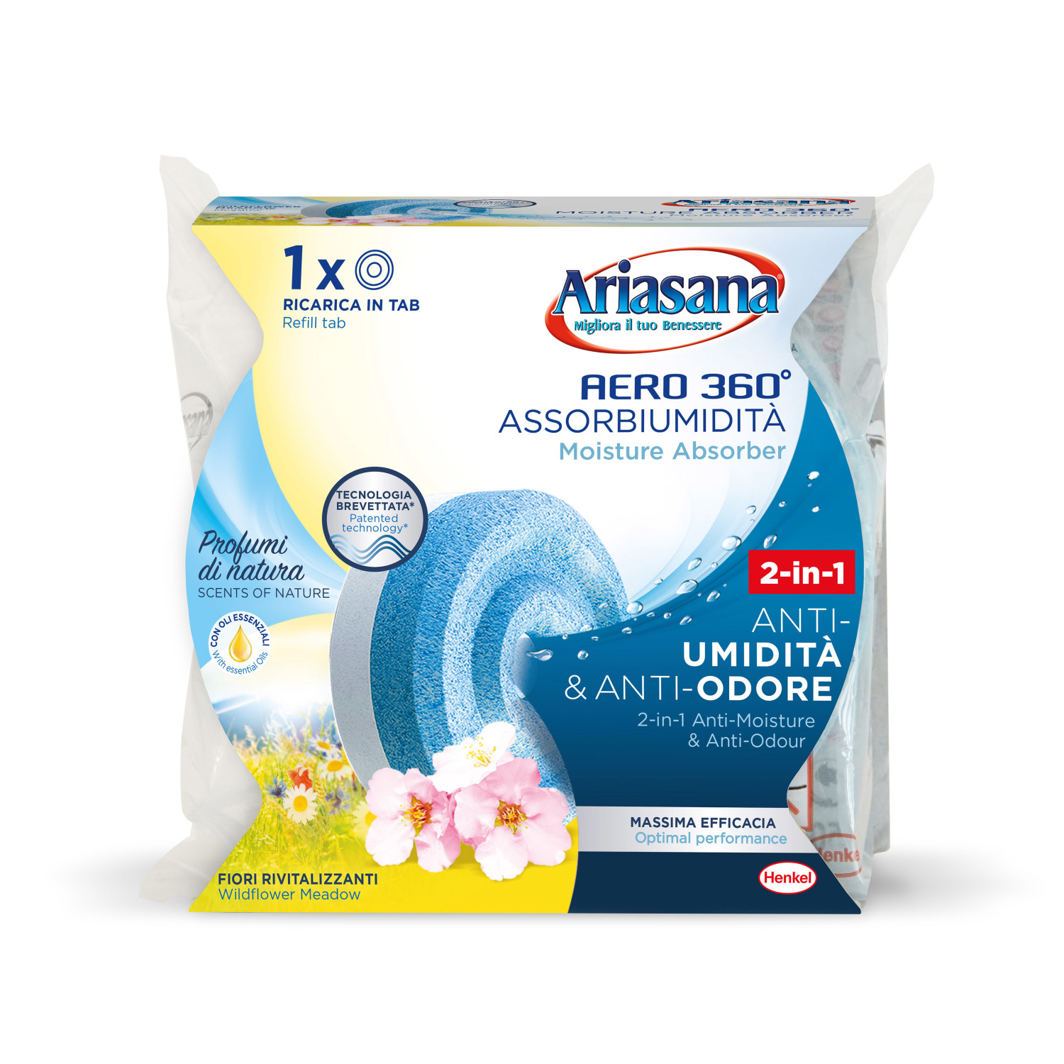 Ariasana 360° Assorbi-umidità Prato Fiorito, 2-in-1 Anti-Umidità & Anti-Odore.